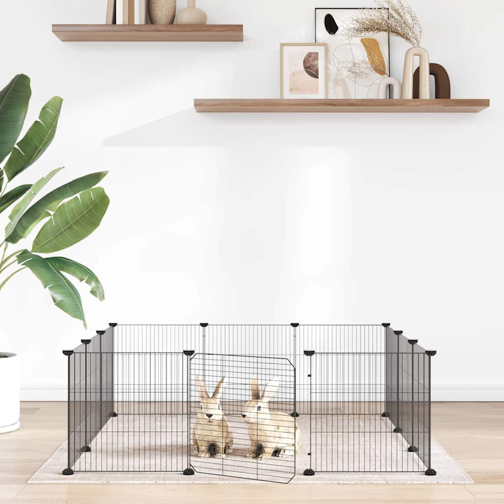 vidaXL 12-Panel Pet Cage with Door Black 105x105x35 cm Steel