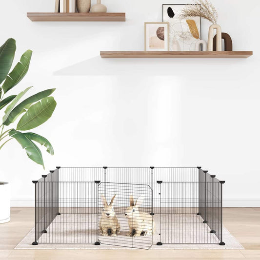 vidaXL 12-Panel Pet Cage with Door Black 105x105x35 cm Steel