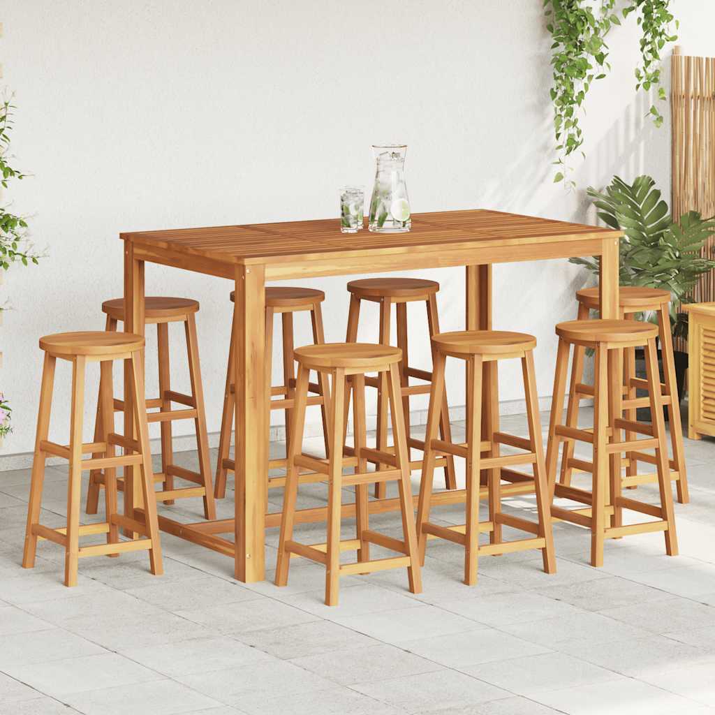 vidaXL Bar Stool | Set of 8 | Natural wood | Solid Acacia wood | Standard