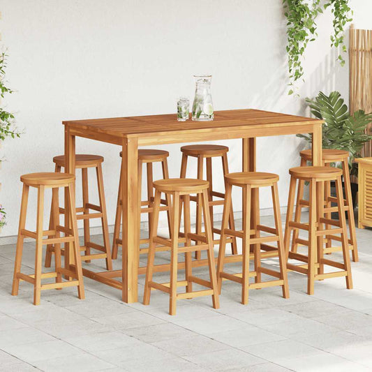 vidaXL Bar Stool | Set of 8 | Natural wood | Solid Acacia wood | Standard