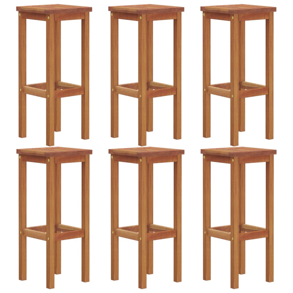 vidaXL Bar Stool | Set of 6 | Natural Wood | Solid Acacia Wood | 74 cm height
