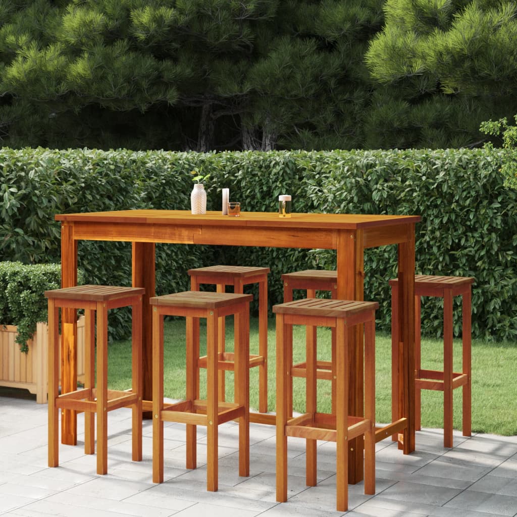 vidaXL Bar Stool | Set of 6 | Natural Wood | Solid Acacia Wood | 74 cm height