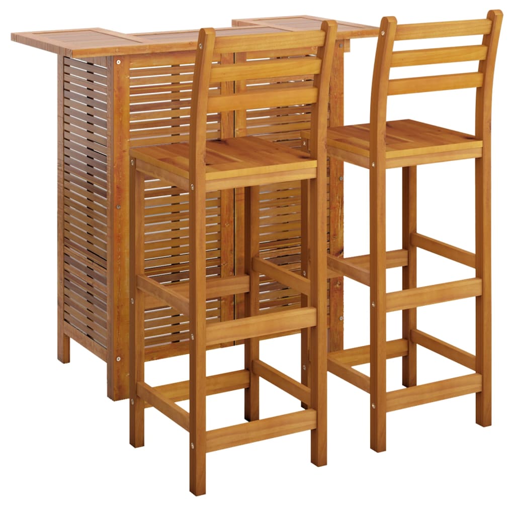 vidaXL Garden Bar Set | Natural Wood | Solid Acacia Wood | Compact | Footrest