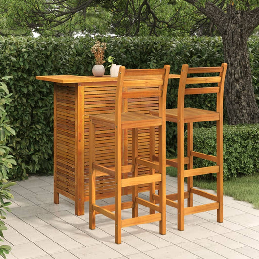 vidaXL Garden Bar Set | Natural Wood | Solid Acacia Wood | Compact | Footrest