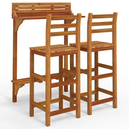 vidaXL Balcony Bar Set | Brown | Solid Acacia Wood | Medium | With Footrest