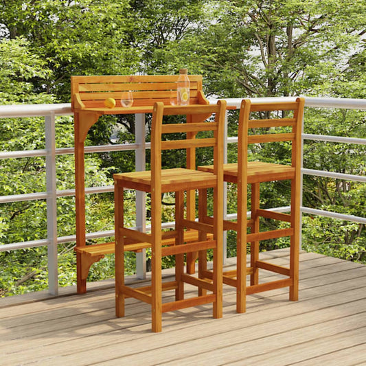 vidaXL Balcony Bar Set | Brown | Solid Acacia Wood | Medium | With Footrest