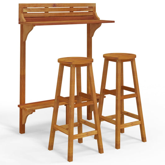 vidaXL Balcony Bar Set | Natural wood | Solid Acacia wood | Medium | Footrest