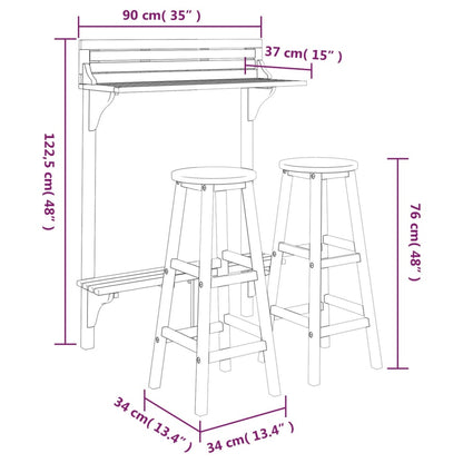 vidaXL Balcony Bar Set | Natural wood | Solid Acacia wood | Medium | Footrest