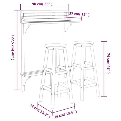 vidaXL 3 Piece Balcony Bar Set Solid Wood Acacia