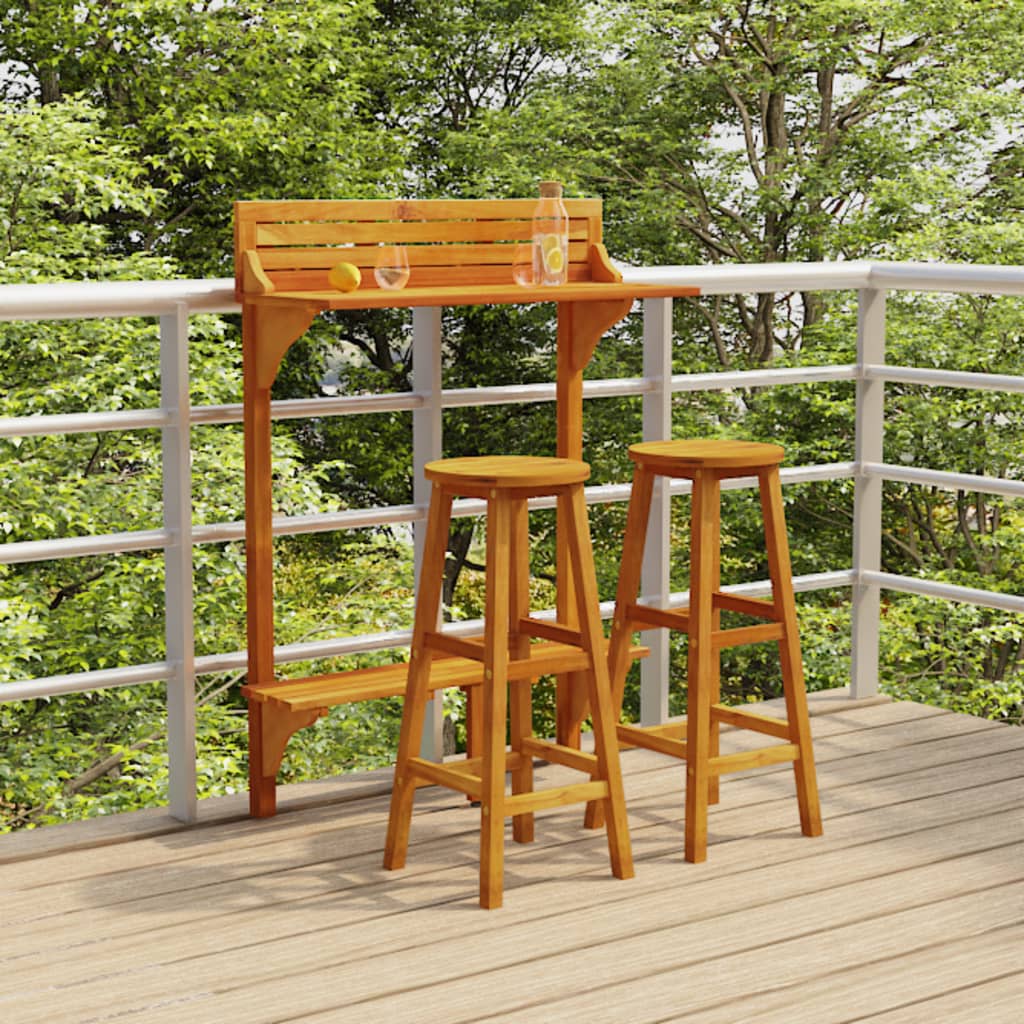 vidaXL Balcony Bar Set | Natural wood | Solid Acacia wood | Medium | Footrest