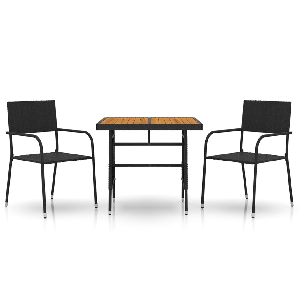 vidaXL Outdoor Dining Set | Black | PE rattan, steel, solid acacia wood