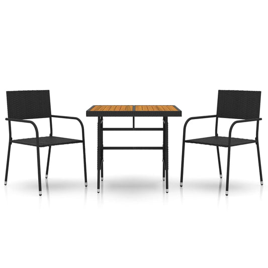 vidaXL Outdoor Dining Set | Black | PE rattan, steel, solid acacia wood
