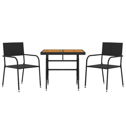 vidaXL Outdoor Dining Set | Black | PE rattan, steel, solid acacia wood