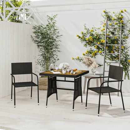vidaXL Outdoor Dining Set | Black | PE rattan, steel, solid acacia wood