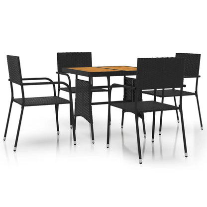 vidaXL Outdoor Dining Set | Black | PE rattan, steel, solid acacia wood