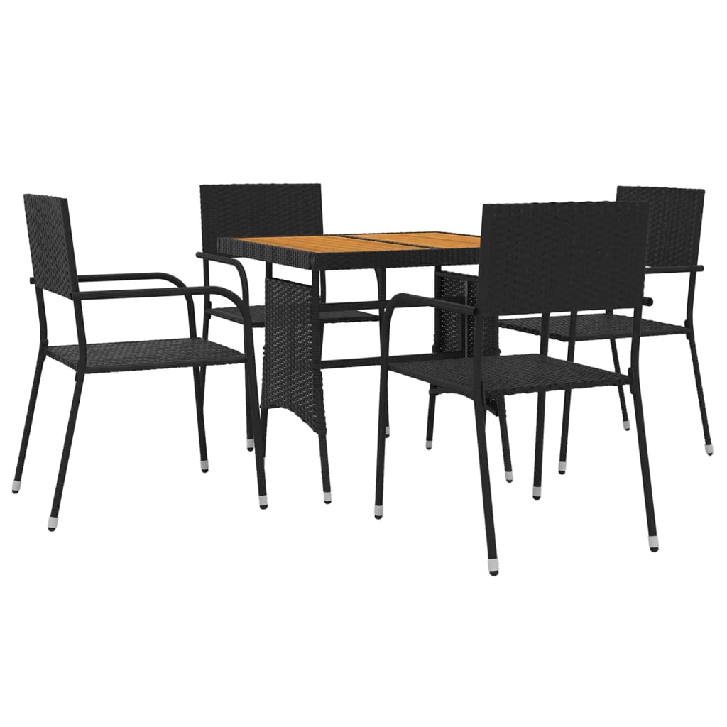 vidaXL Outdoor Dining Set | Black | PE rattan, steel, solid acacia wood