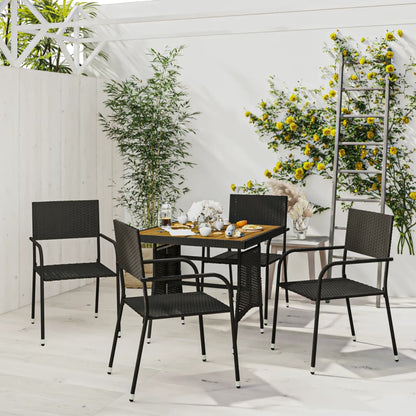 vidaXL Outdoor Dining Set | Black | PE rattan, steel, solid acacia wood