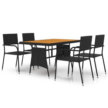vidaXL Outdoor Dining Set | Black | PE rattan, steel, solid acacia wood | Medium