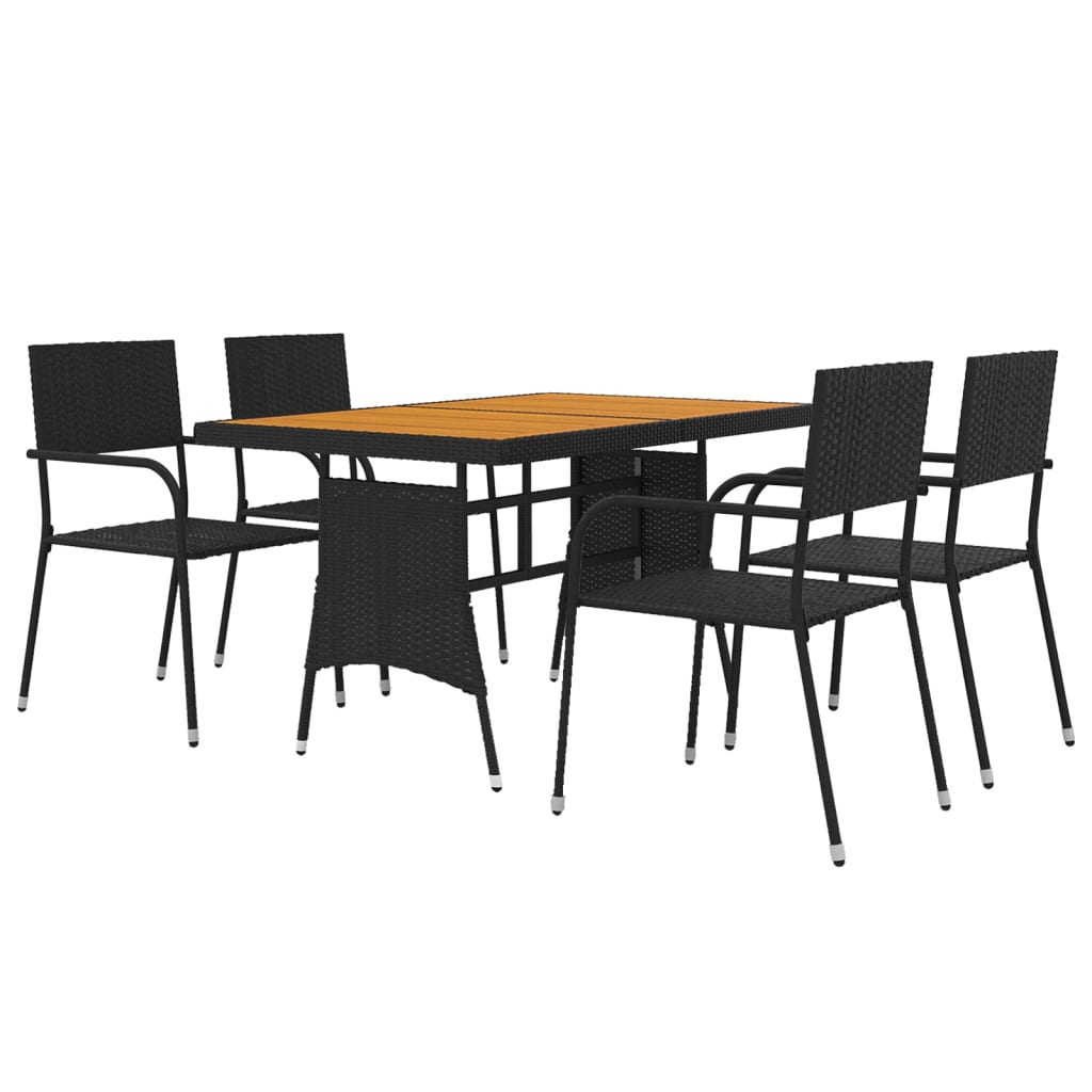 vidaXL Outdoor Dining Set | Black | PE rattan, steel, solid acacia wood | Medium