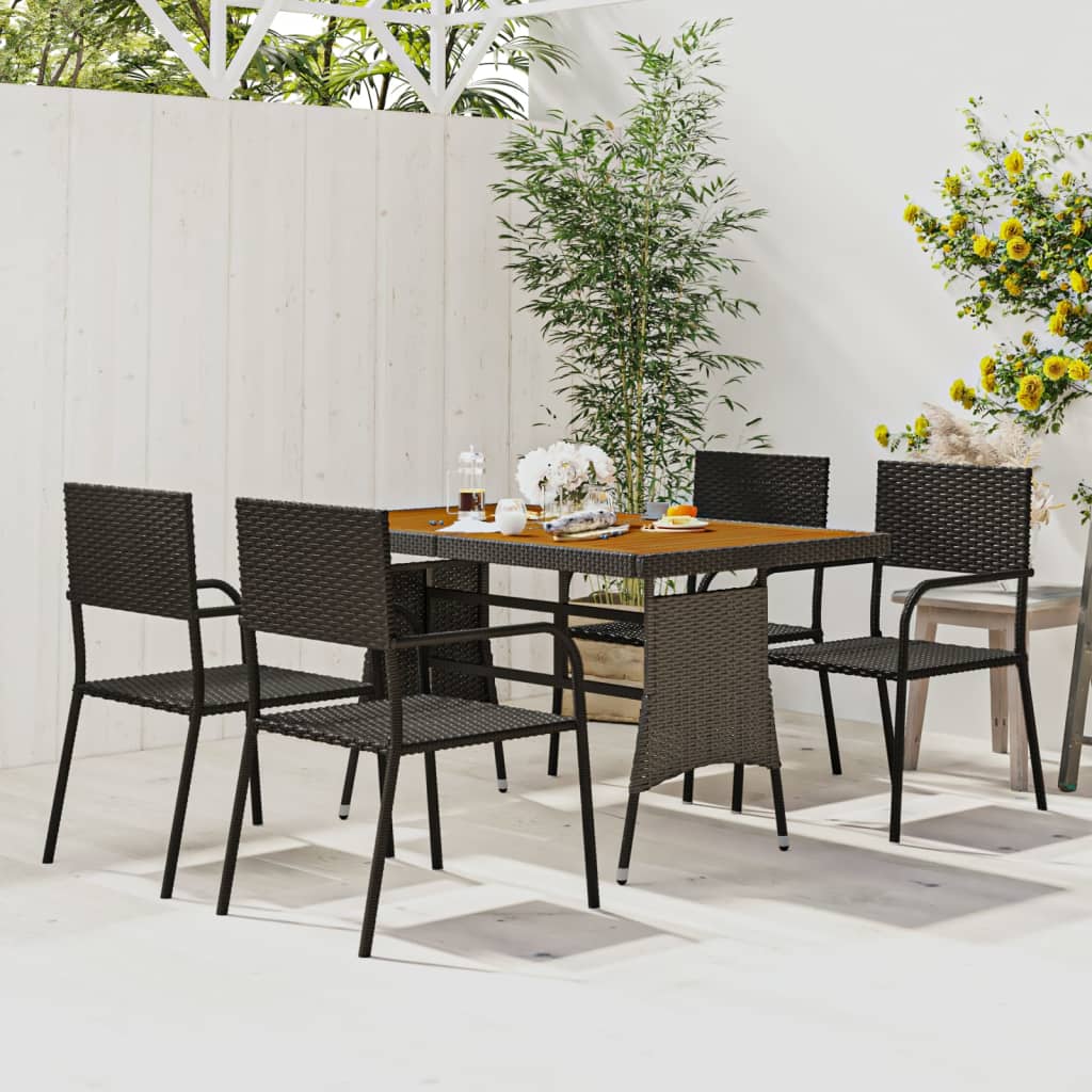 vidaXL Outdoor Dining Set | Black | PE rattan, steel, solid acacia wood | Medium