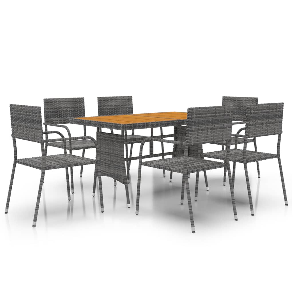 vidaXL Outdoor Dining Set | Grey | PE rattan, steel, solid acacia wood