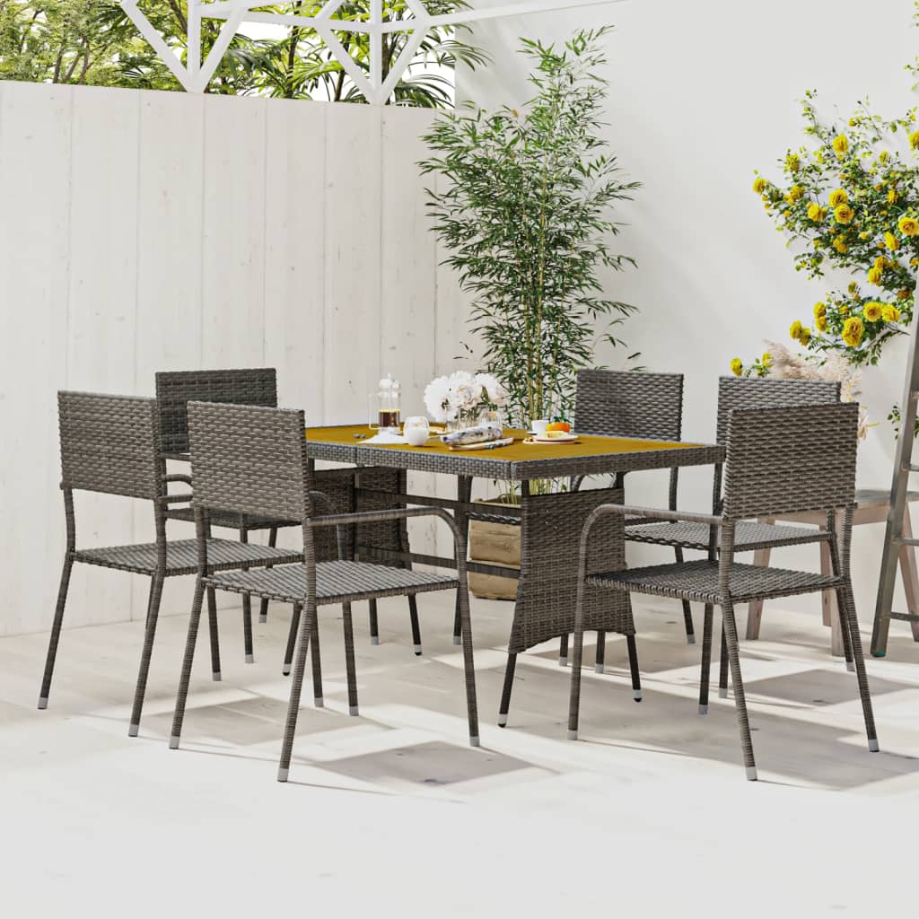 vidaXL Outdoor Dining Set | Grey | PE rattan, steel, solid acacia wood