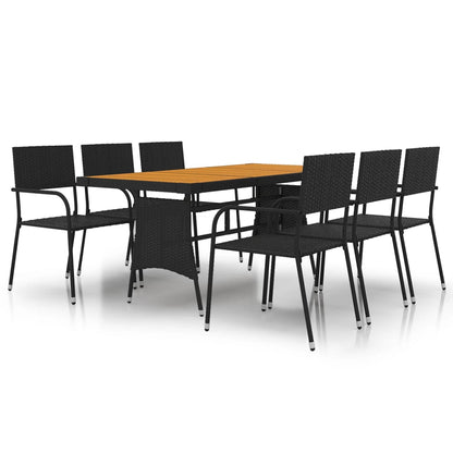 vidaXL Outdoor Dining Set | Black | PE rattan, steel, solid acacia wood