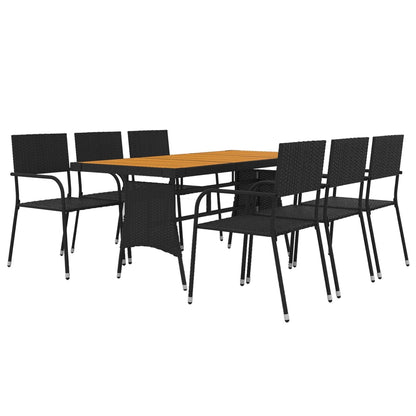vidaXL Outdoor Dining Set | Black | PE rattan, steel, solid acacia wood