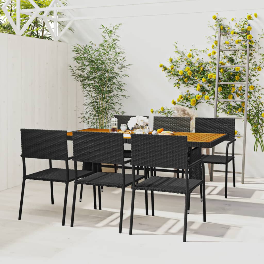 vidaXL Outdoor Dining Set | Black | PE rattan, steel, solid acacia wood