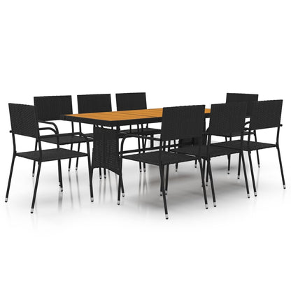 vidaXL Outdoor Dining Set | Black | PE Rattan, Steel, Solid Acacia Wood | Large