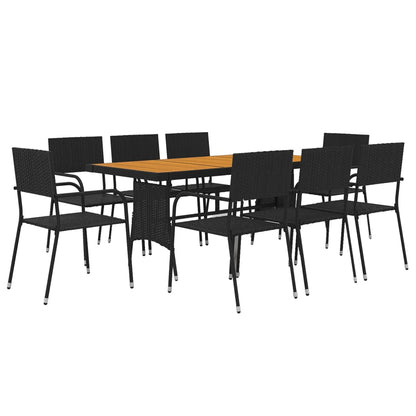 vidaXL Outdoor Dining Set | Black | PE Rattan, Steel, Solid Acacia Wood | Large