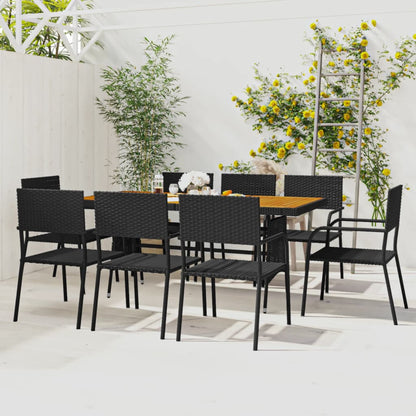 vidaXL Outdoor Dining Set | Black | PE Rattan, Steel, Solid Acacia Wood | Large