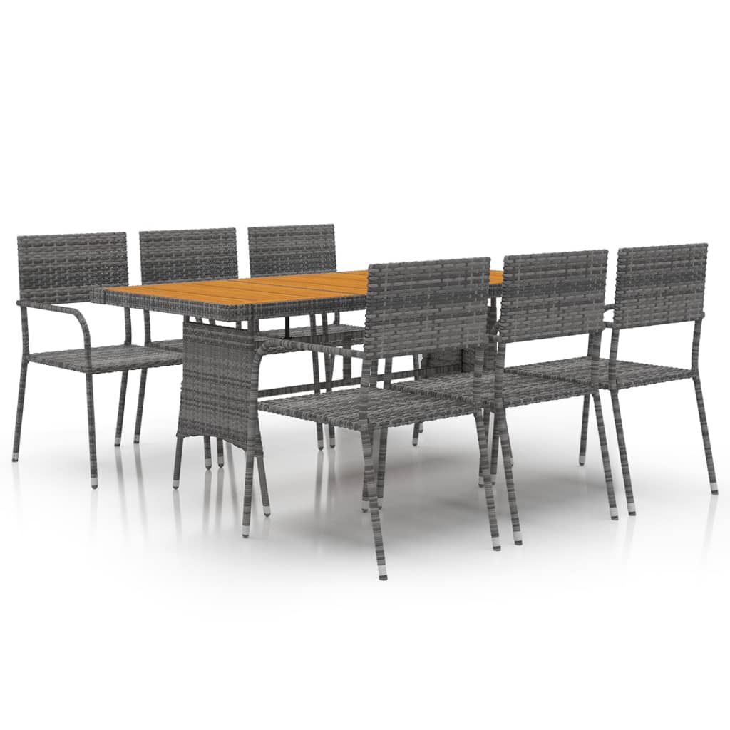 vidaXL Outdoor Dining Set | Grey | PE rattan, steel, solid acacia wood | 7 Piece