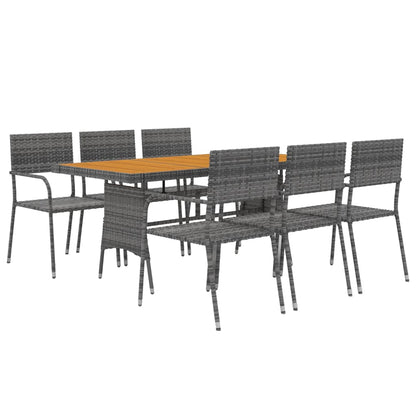 vidaXL Outdoor Dining Set | Grey | PE rattan, steel, solid acacia wood | 7 Piece