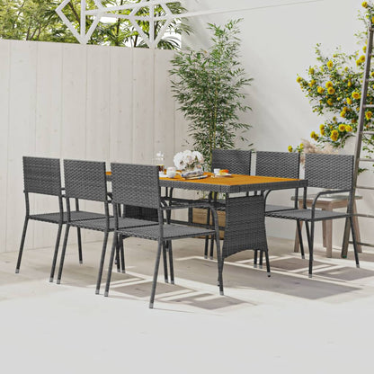 vidaXL Outdoor Dining Set | Grey | PE rattan, steel, solid acacia wood | 7 Piece