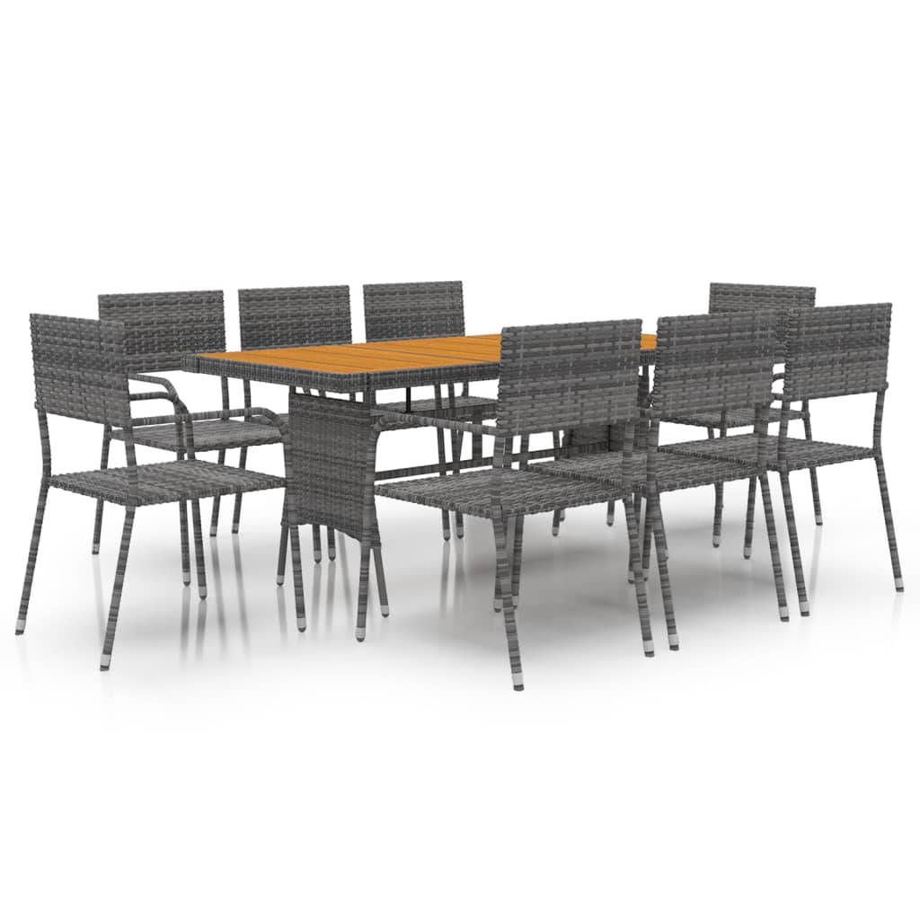vidaXL 9 Piece Outdoor Dining Set Poly Rattan Grey
