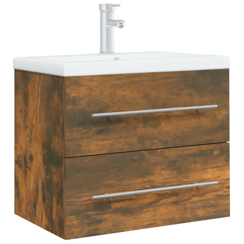 vidaXL Sink Cabinet with Built-in Basin Smoked Oak Engineered Wood