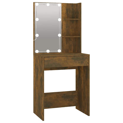 vidaXL LED Dressing Table with Cabinet Smoked Oak Engineered Wood