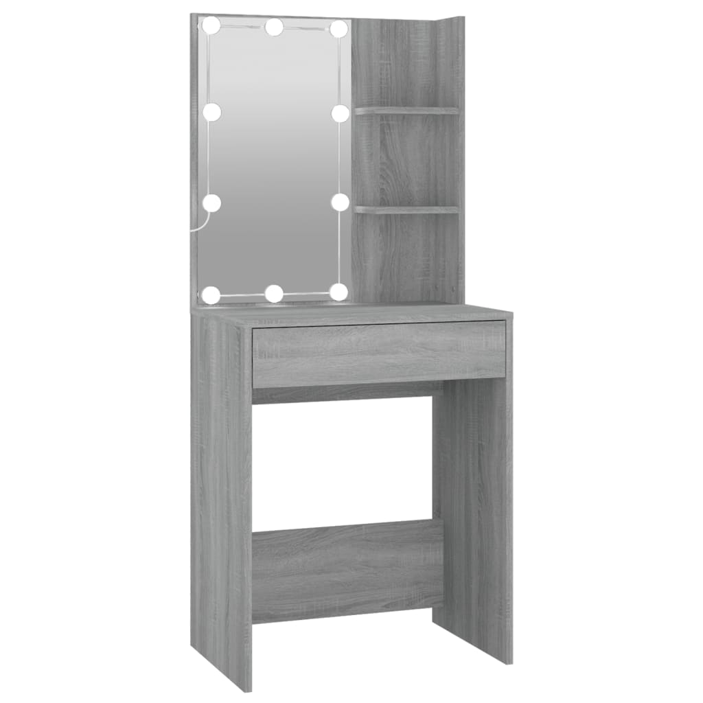 vidaXL LED Dressing Table with Cabinet Grey Sonoma Engineered Wood
