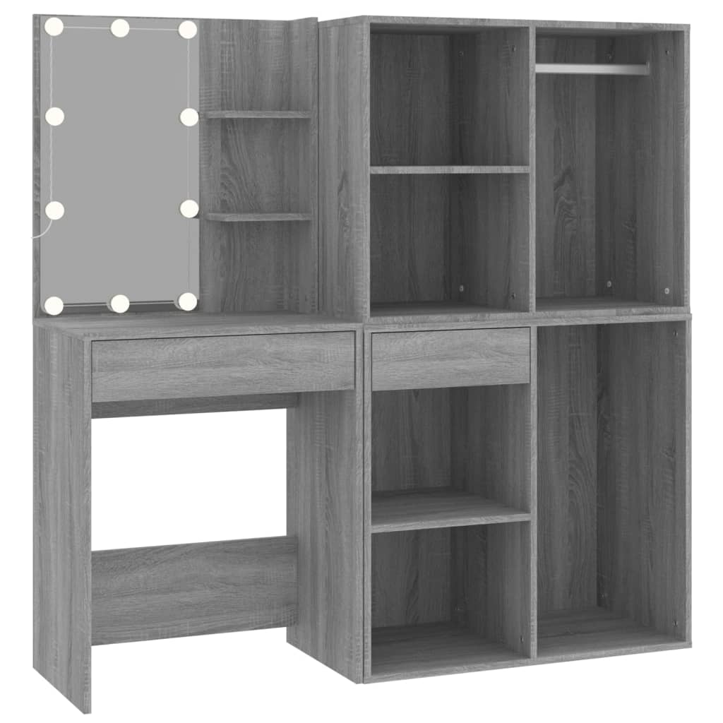 vidaXL LED Dressing Table With Cabinets | Grey Sonoma | Engineered wood, acrylic