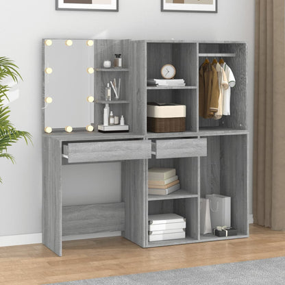 vidaXL LED Dressing Table With Cabinets | Grey Sonoma | Engineered wood, acrylic