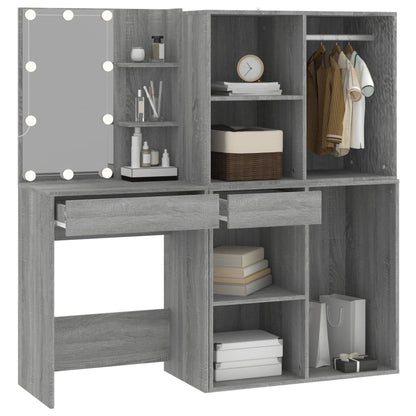 vidaXL LED Dressing Table With Cabinets | Grey Sonoma | Engineered wood, acrylic