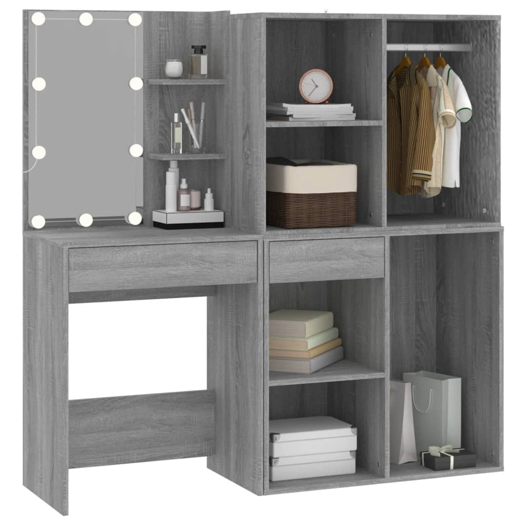 vidaXL LED Dressing Table With Cabinets | Grey Sonoma | Engineered wood, acrylic
