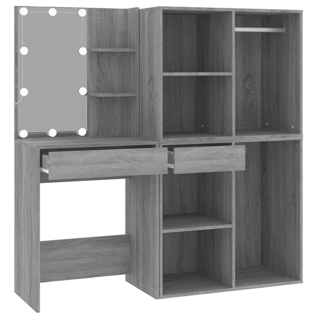 vidaXL LED Dressing Table With Cabinets | Grey Sonoma | Engineered wood, acrylic