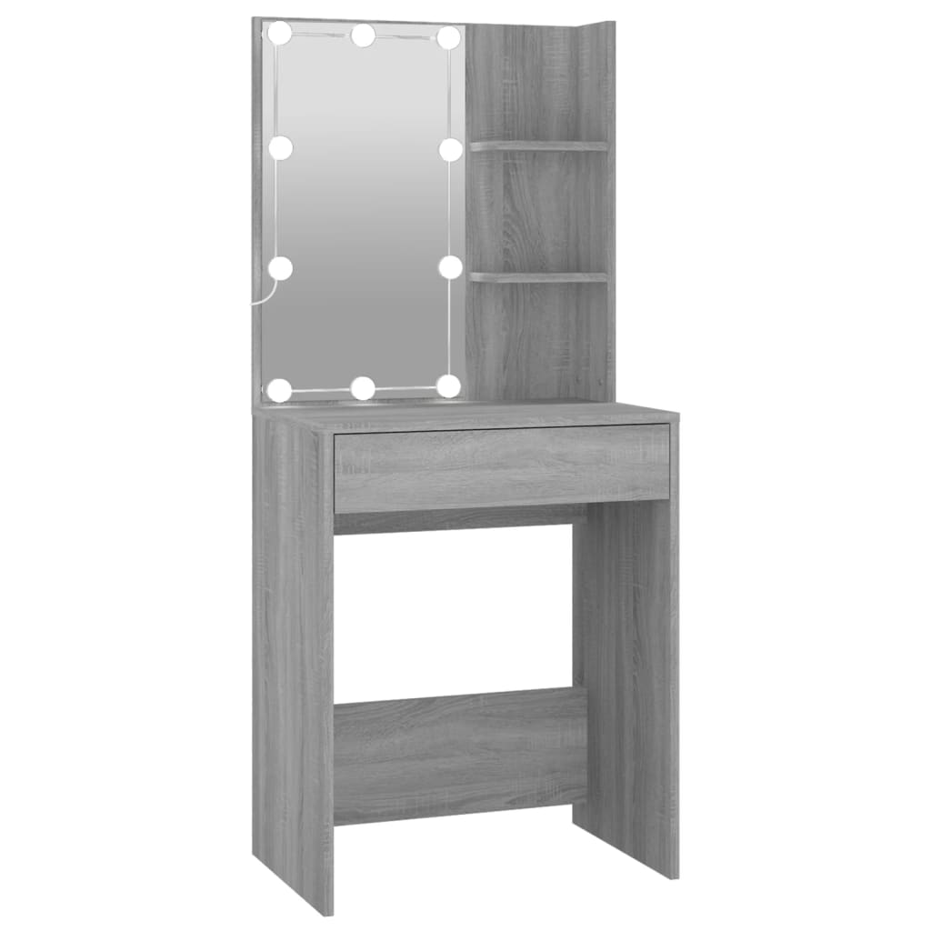 vidaXL LED Dressing Table With Cabinets | Grey Sonoma | Engineered wood, acrylic
