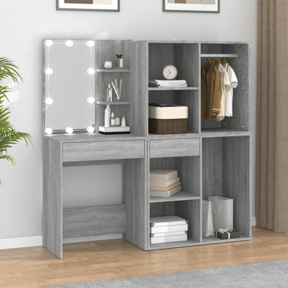 vidaXL LED Dressing Table With Cabinets | Grey Sonoma | Engineered wood, acrylic