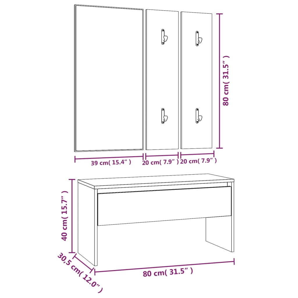 vidaXL Hallway Furniture Set Grey Sonoma Engineered Wood