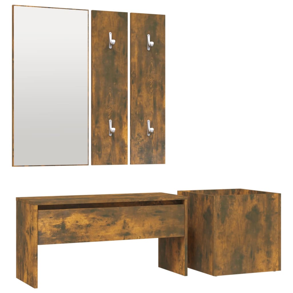 vidaXL Hallway Furniture Set Smoked Oak Engineered Wood