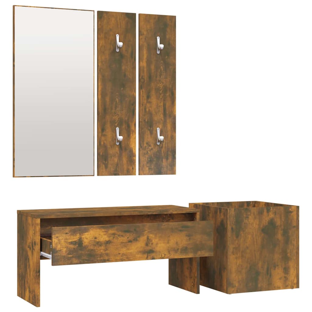 vidaXL Hallway Furniture Set Smoked Oak Engineered Wood