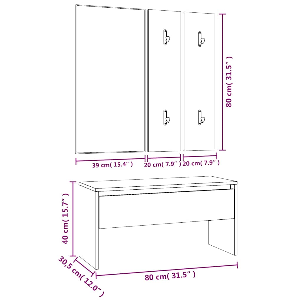 vidaXL Hallway Furniture Set Smoked Oak Engineered Wood
